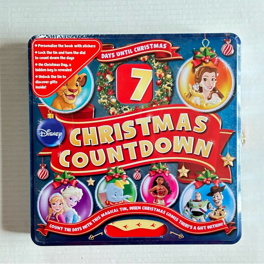 Disney 7 Day Christmas Countdown Personalized Surprise Book Tin NEW
